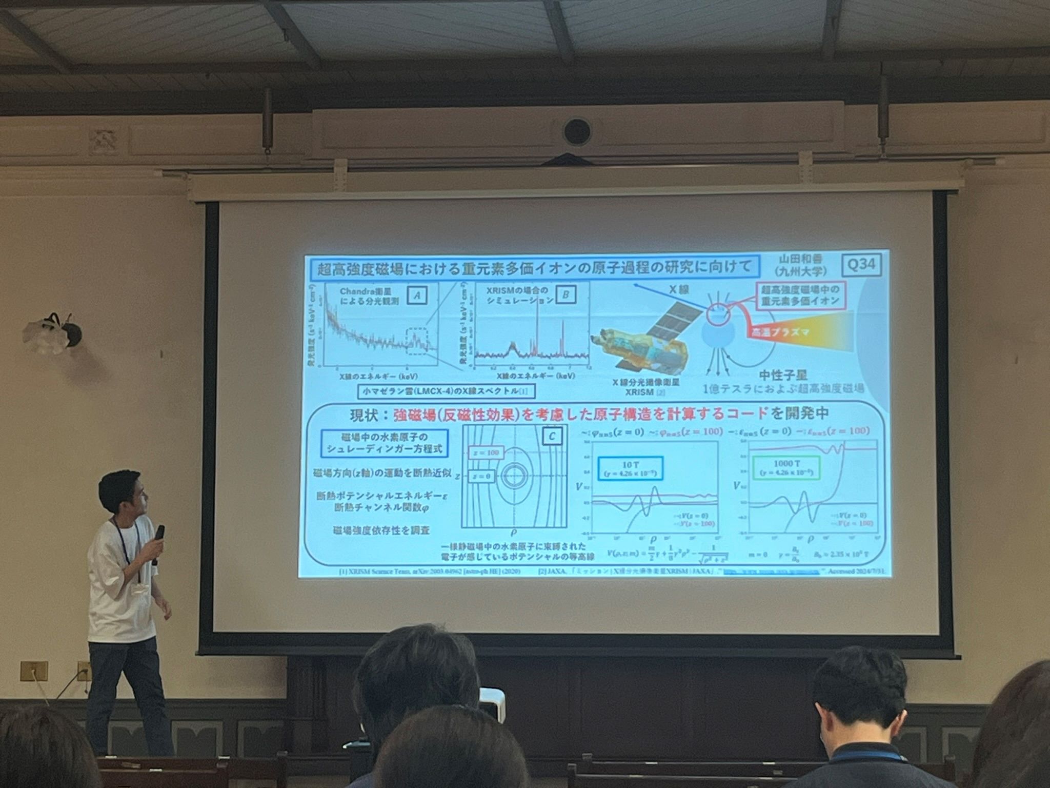 山田くん、原子衝突学会第49回年会でのプレポスター発表の様子（8/8@奈良女子大学）
